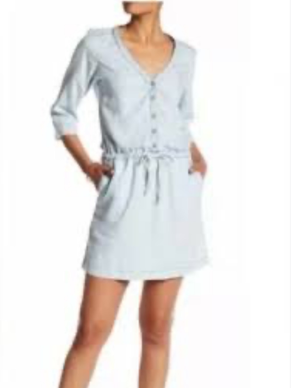 Michael Stars Pale Blue Drawstring Shirt Mini Dress